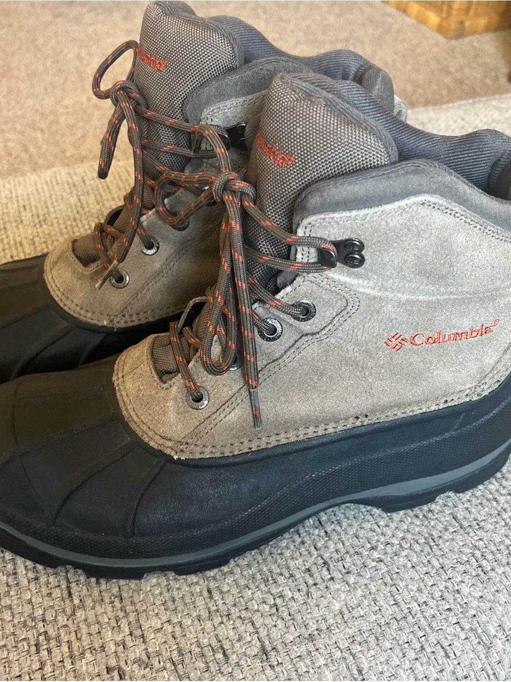 Columbia Men’s Gray and Black Waterproof Duck Boots with Orange Accents